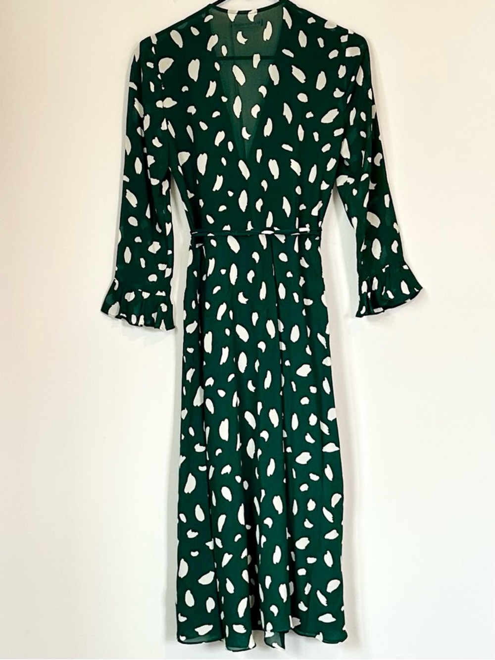 Reformation Mulberry Dress Forest Green & White Printed Wrap High-Low Dress - S - Picture 10 of 13